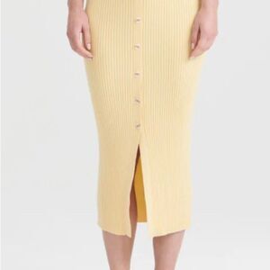 NWT Naadam Yellow Merino Wool Silk Pencil Knit Sweater Skirt Women’s L Large lg